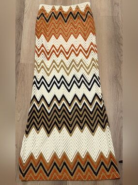 JAIDE Small S Crochet Chevron Maxi Skirt Orange Black Tan Cream Boho USA Made